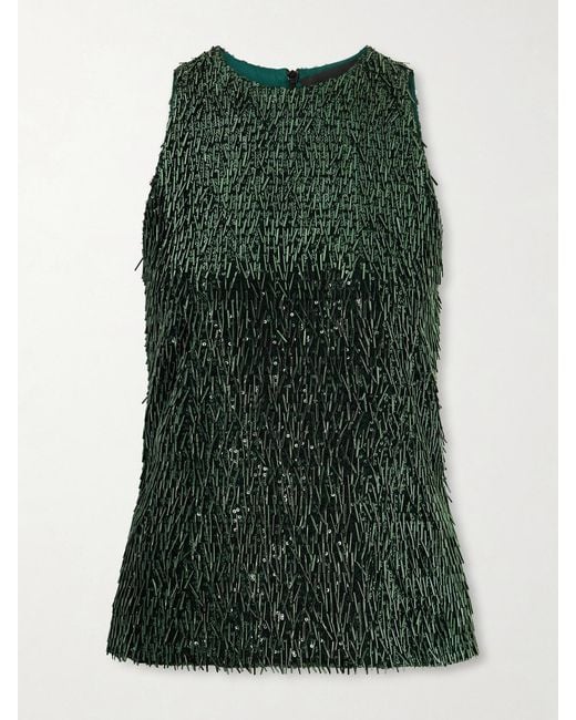 Dima Ayad Green Sequin-Embellished Jersey Blouse