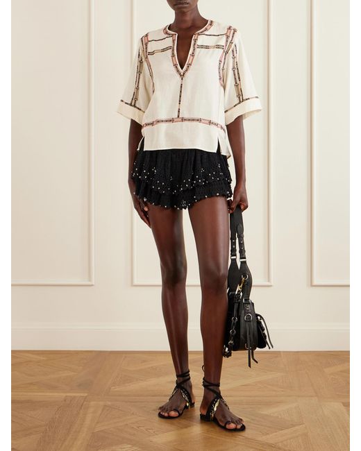 Isabel Marant Natural Fiosa Embroidered Silk Blouse