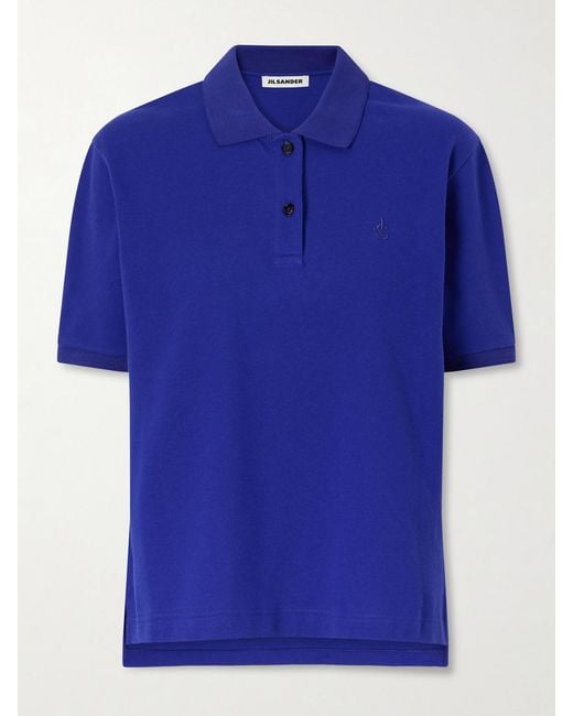 Jil Sander Blue Logo-Embroidered Cotton-Piqué Polo Shirt