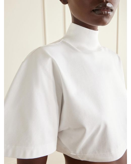 Alaïa White Cropped Cotton-Jersey Turtleneck T-Shirt