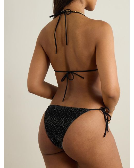 Missoni Black Mare Striped Metallic Crochet-Knit Triangle Bikini