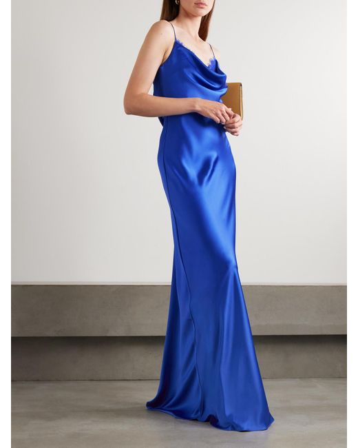 Rebecca Vallance Blue Remi Robe Aus Satin Mit Spitzenbesätzen