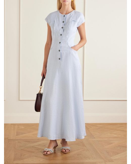 Saloni Blue Sierra Linen Midi Dress