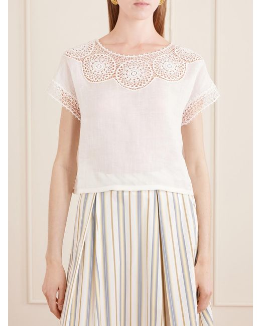 Nili Lotan White Caila Crochet-Trimmed Ramie Top