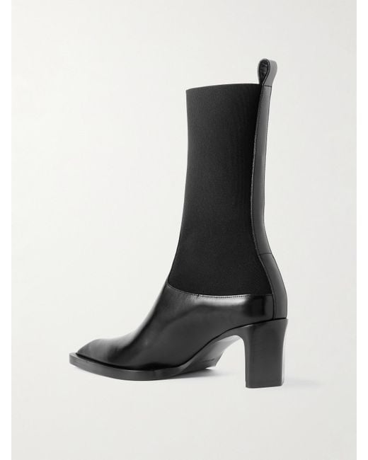 Jil Sander Black Stretch-Knit And Leather Ankle Boots