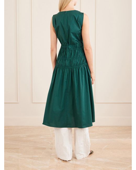 Proenza Schouler Green Loren Shirred Cotton-Blend Poplin Midi Dress