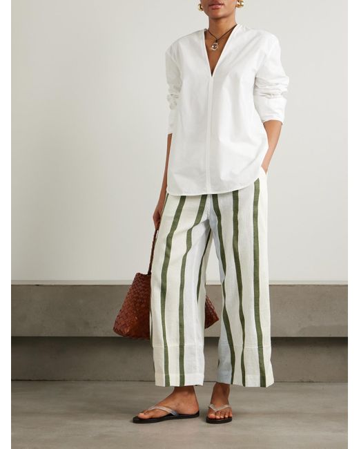 Lemlem White Desta Hose Mit Weitem Bein Aus Einer Gestreiften Baumwollmischung