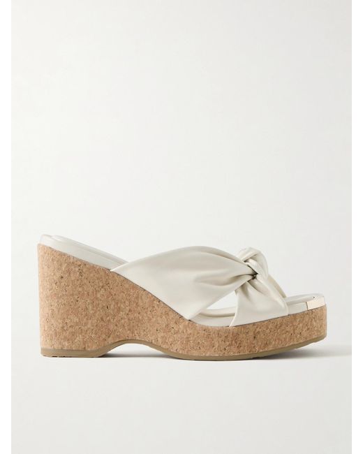 Jimmy Choo Natural Avenue 110 Knotted Leather Platform Wedge Mules