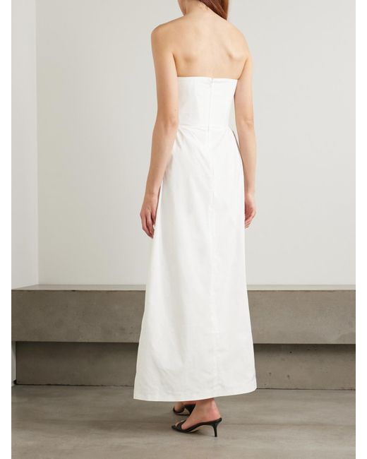 Kika Vargas White Rose Guipure Lace-Trimmed Faille Maxi Dress