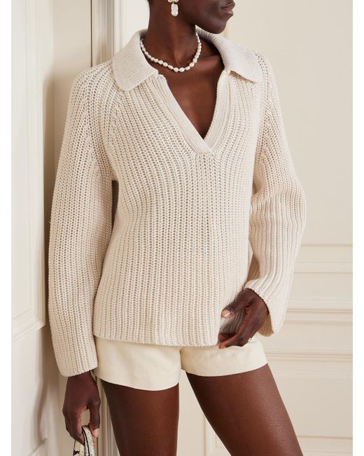 Faithfull The Brand Natural Colmier Pullover Aus Rippstrick Aus Einer Leinen-Baumwollmischung Mit Polokragen