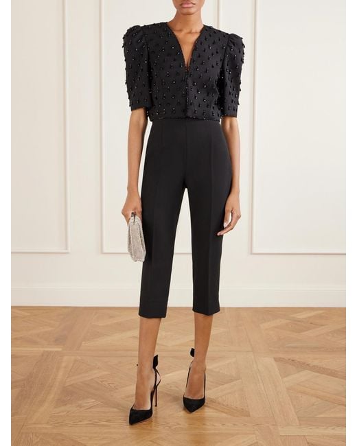 Carolina Herrera Blue Cropped Crystal-Embellished Wool-Blend Jacket