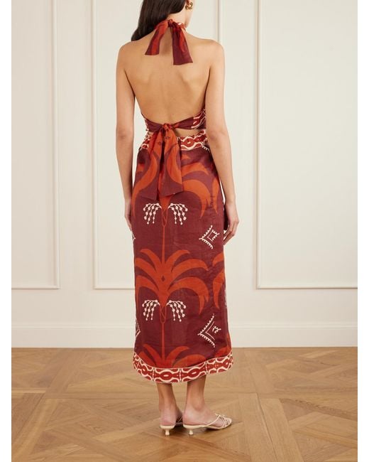 Robe Longue Dos Nu En Lin Imprimé À Découpe Johanna Ortiz en coloris Red