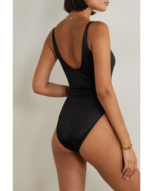 GOOD AMERICAN Black Twist-Front Cutout Stretch-Satin Swimsuit