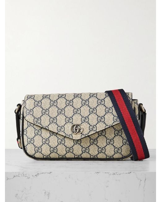 Gucci Natural Ophidia Leather-Trimmed Printed Coated-Canvas Shoulder Bag