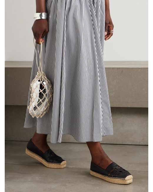 Tory Burch Black Ines Cutout Leather Platform Espadrilles