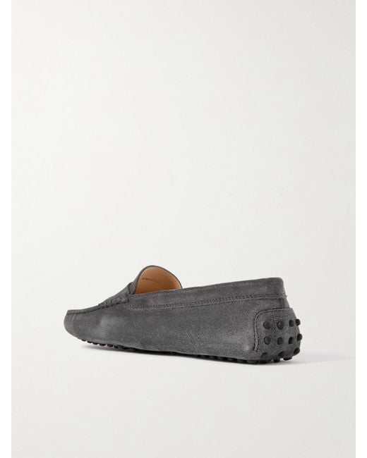 Tod's White Gommino Suede Loafers