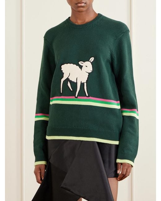J.W. Anderson Green Sheep Embroidered Striped Cotton Sweater