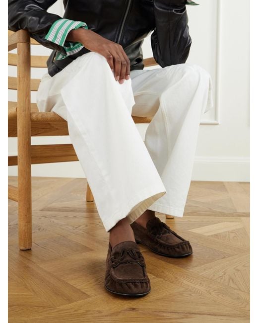 Loewe Brown Double L Suede Loafers