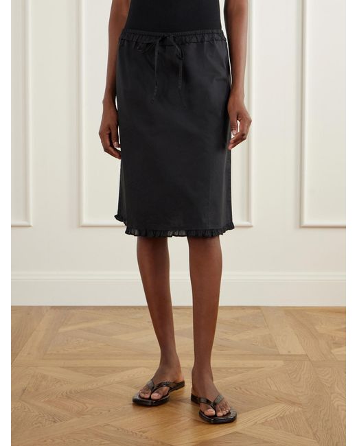 Deiji Studios Black One Frill Organic Cotton-Poplin Knee-Length Skirt