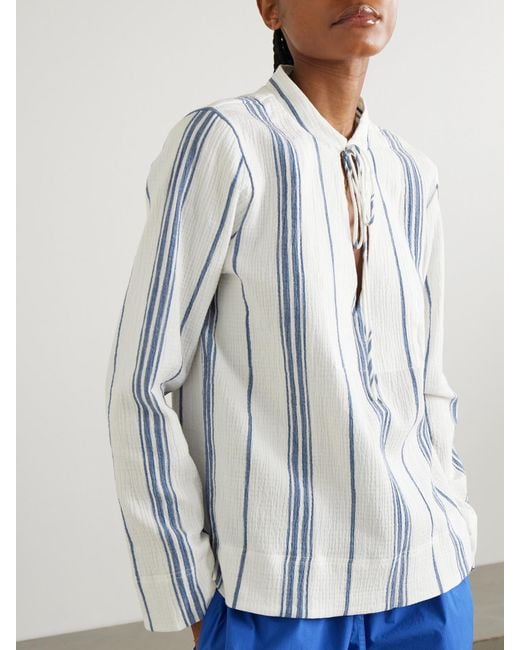 Matteau White Fisherman Striped Cotton-Blend Gauze Shirt