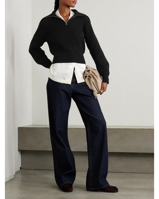 High Sport Black Chester Ribbed Cotton-Blend Half-Zip Sweater