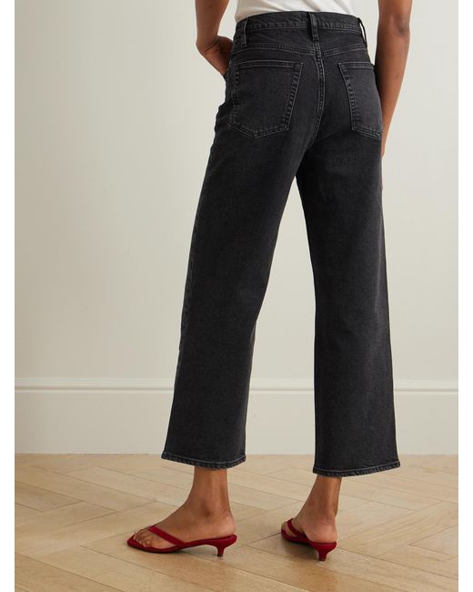 FRAME Black The Wide Cropped High-Rise Wide-Leg Jeans