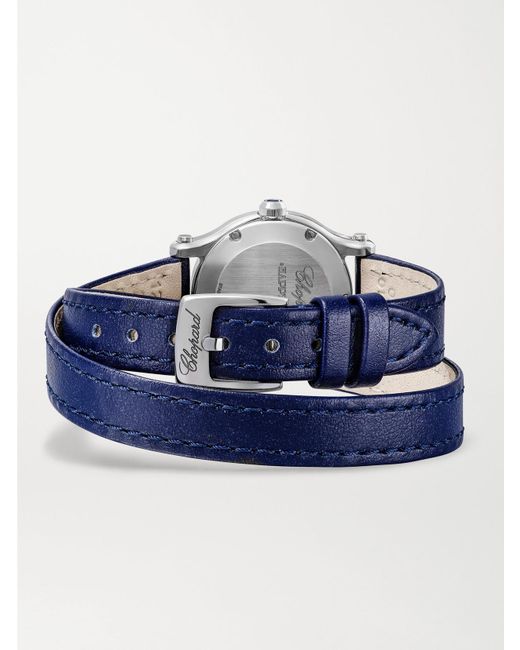 Chopard Blue Happy Sport 25Mm Uhr Aus Edelstahl Mit Diamanten Und Lederarmband