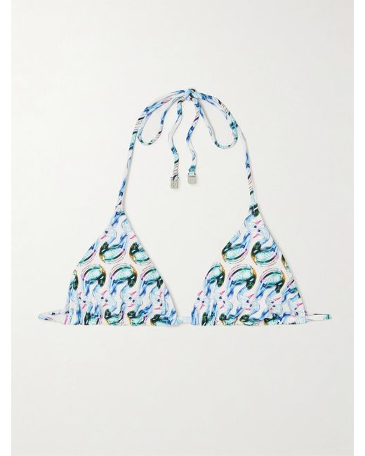 Tory Burch Blue Printed Triangle Bikini Top