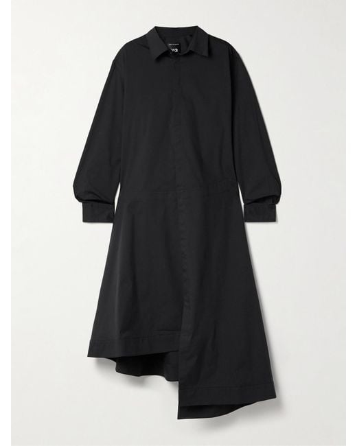 Adidas Originals Black Y3 Cotton-Blend Poplin Maxi Shirt Dress