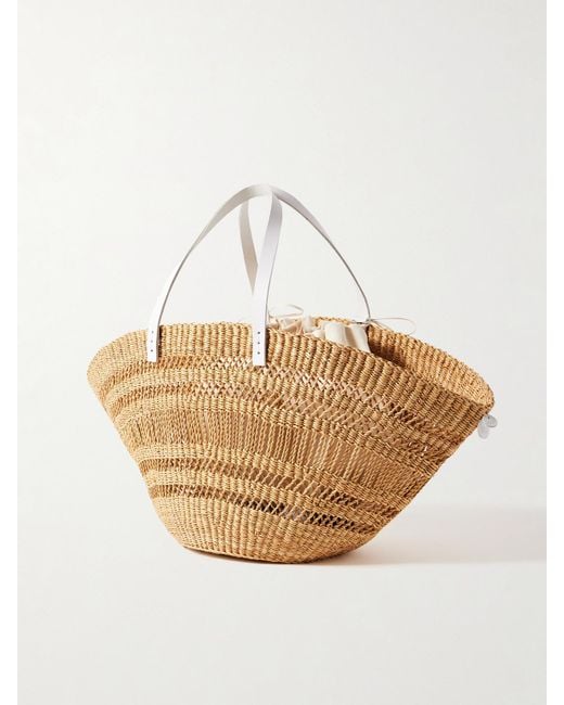 Muuñ Natural Colette Leather-Trimmed Straw Tote