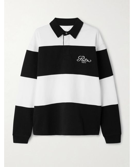 Haut Façon Polo En Jersey De Coton À Rayures Et À Broderies X Ritz Paris FRAME en coloris Black