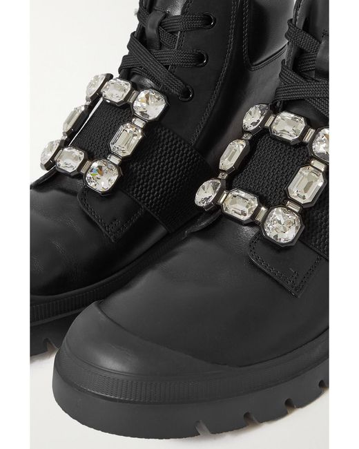 Roger Vivier Black Walky Viv' Crystal-Embellished Leather Ankle Boots