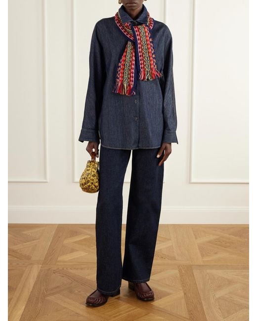Dries Van Noten Red Fringed Intrasia-Knit Wool Scarf