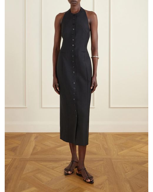 Heirlome Blue Sarah Wool And Silk-Blend Halterneck Midi Dress