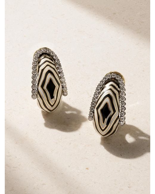 David Webb Natural Vreeland Zebra 18-Karat, Platinum, Diamond And Enamel Clip Earrings