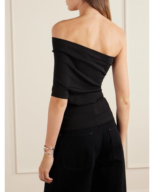 OSSOU Black Lynx One-Shoulder Stretch-Jersey Top