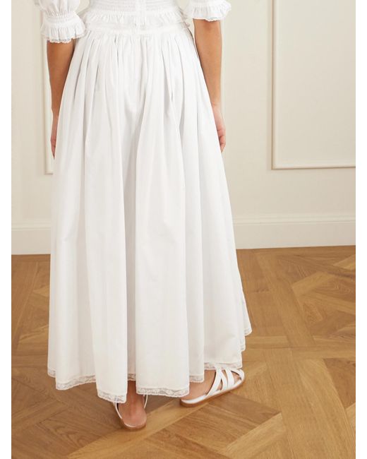 Dolce & Gabbana White Pleated Cotton-Blend Drawstring Maxi Skirt