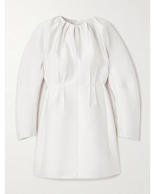 Jil Sander White Frayed Pleated Satin-Twill Mini Dress