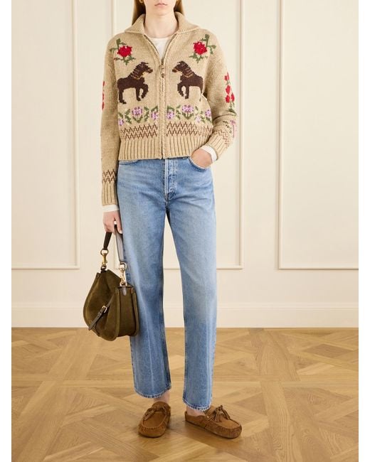 Polo Ralph Lauren Natural Embroidered Cotton And Wool-Blend Cardigan