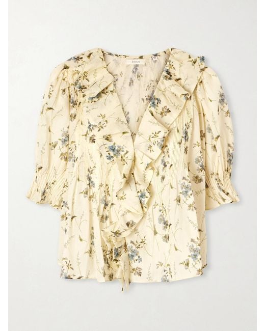 Doen Natural Henri Ruffled Pintucked Organic Cotton-Voile Top