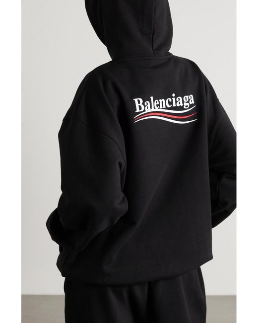 Balenciaga Black Embroidered Printed Cotton-Jersey Hoodie
