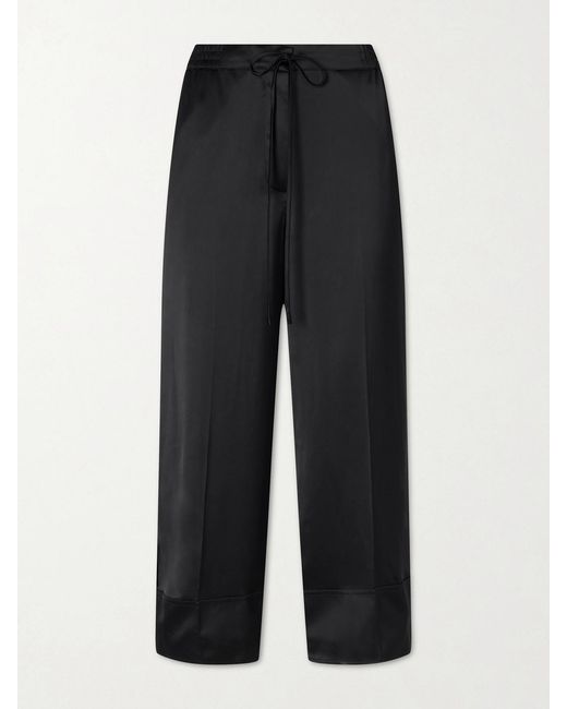 Totême Black Drawstring Wide-Leg Satin Pants