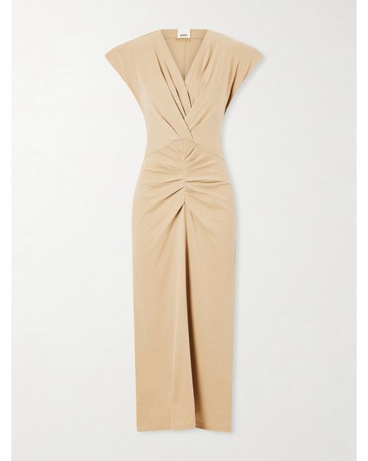 Isabel Marant Natural Nadra Gathered Cotton Midi Dress