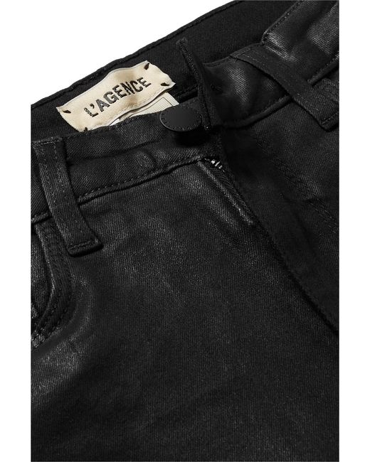 L'Agence Black Margot Cropped Coated High-Rise Skinny Jeans