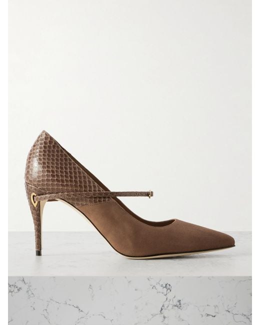 JENNIFER CHAMANDI Brown Lorenzo 85 Suede And Elaphe Pumps