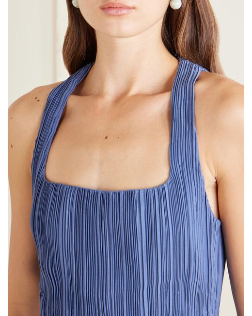 Cult Gaia Blue Marsa Plissé-Chiffon Mini Dress