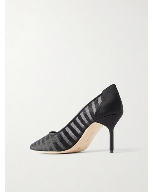 Manolo Blahnik Black Bb 70 Striped Mesh Pumps