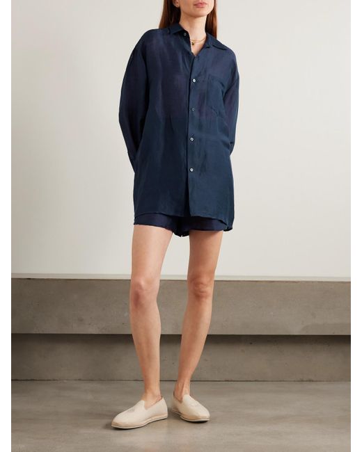 Olivia Von Halle Blue Kick Pyjama Aus Einer Leinen-Seidenmischung