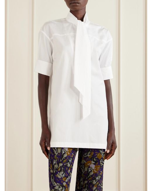 Dries Van Noten White Tie-Detailed Cotton-Poplin Blouse