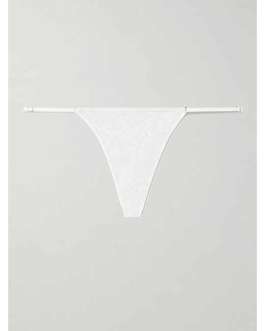 Kiki de Montparnasse White Ange Sequin-Embellished Embroidered Tulle Thong